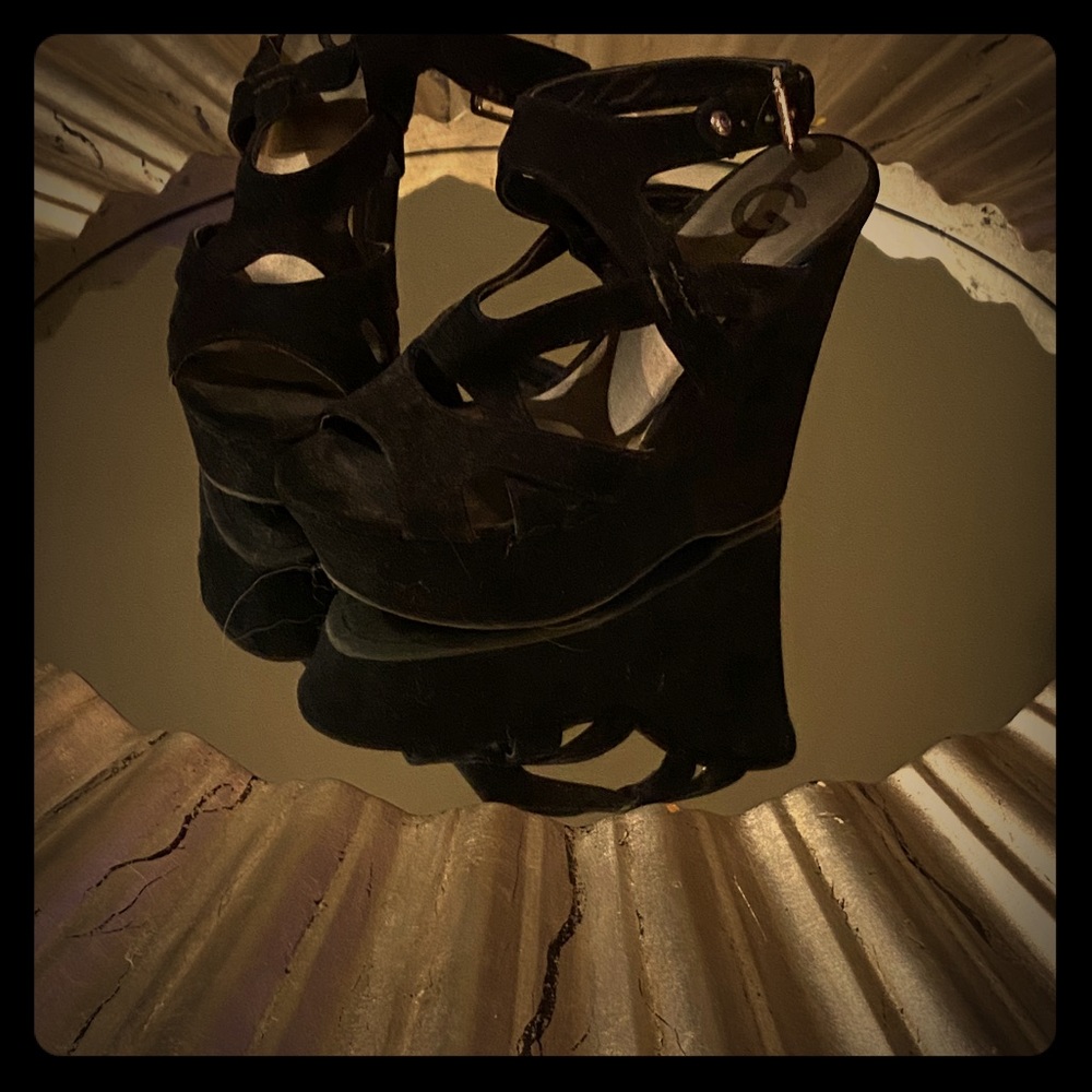 Guess black suede platform sandals